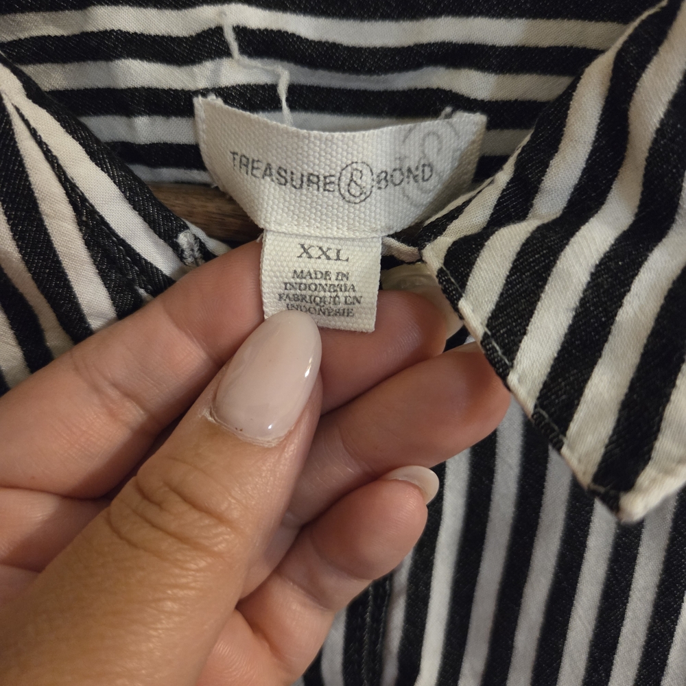 Treasure & Bond Black and White Striped Shirt XXL
